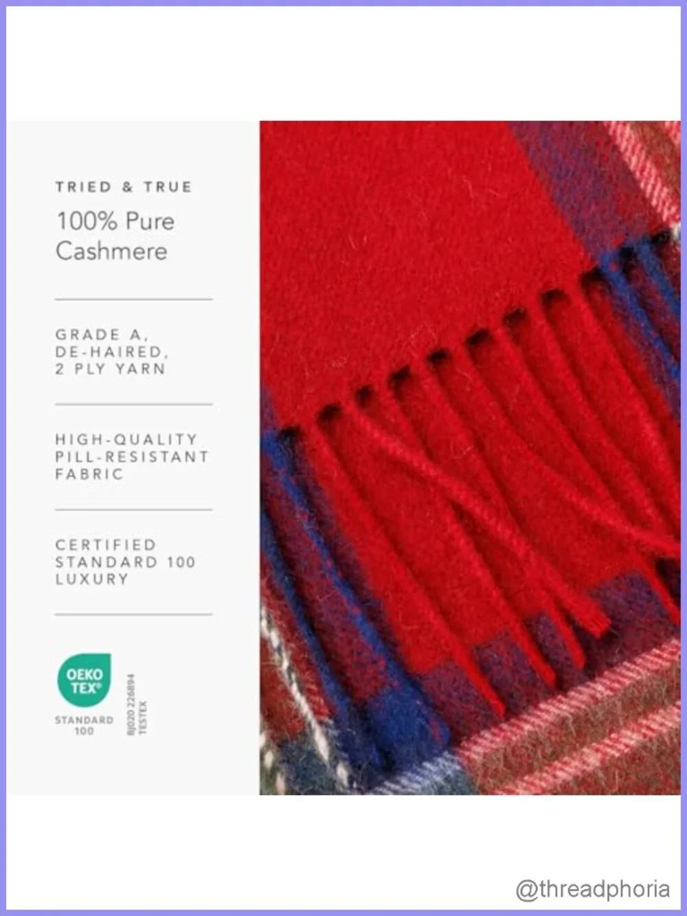 100% Pure Cashmere Winter Scarf, Soft Luxurious Fringe Wrap